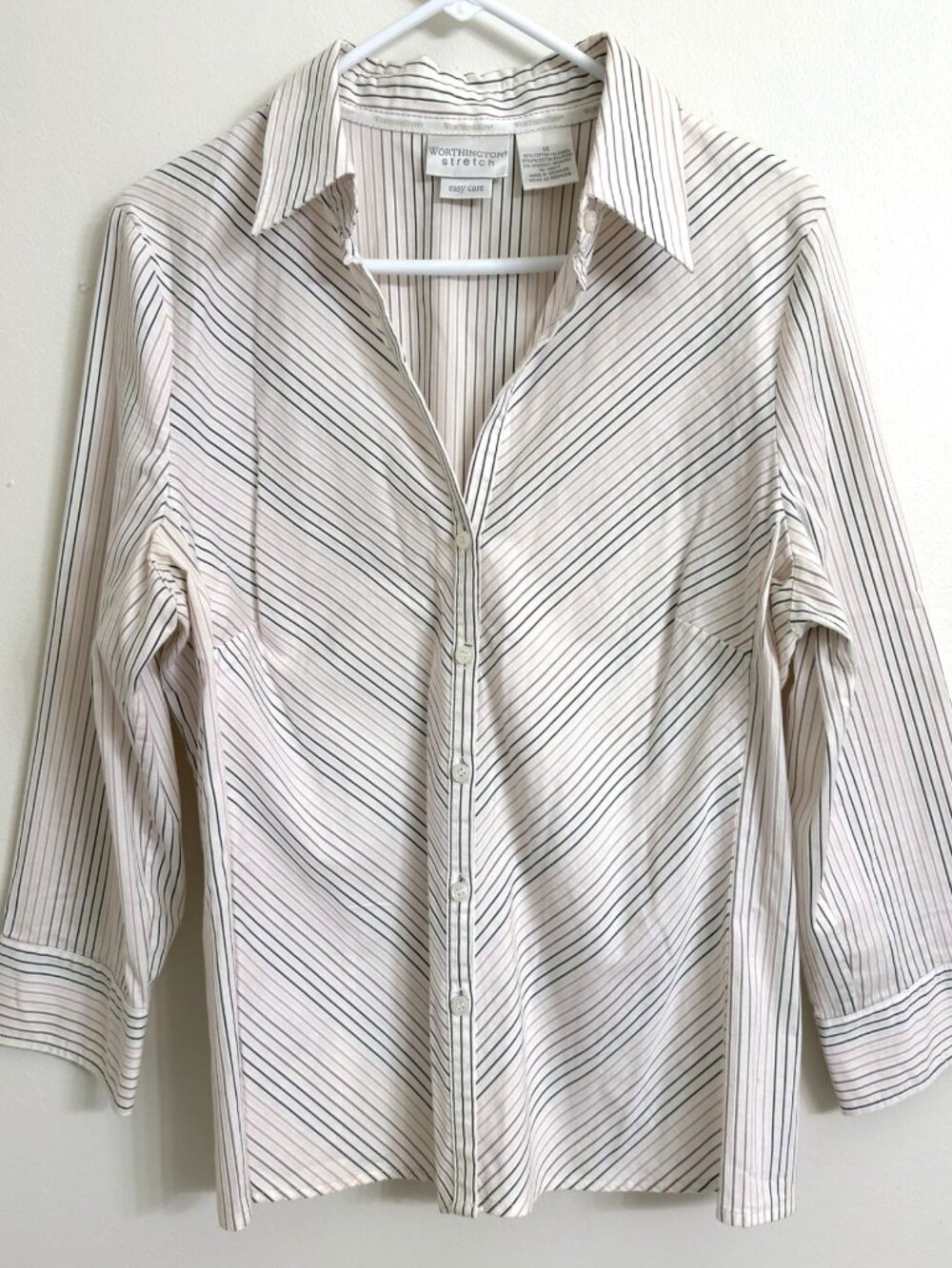 Worthington Stretch Easy Care Women's Purple Striped Button Down Size 14 Shirt